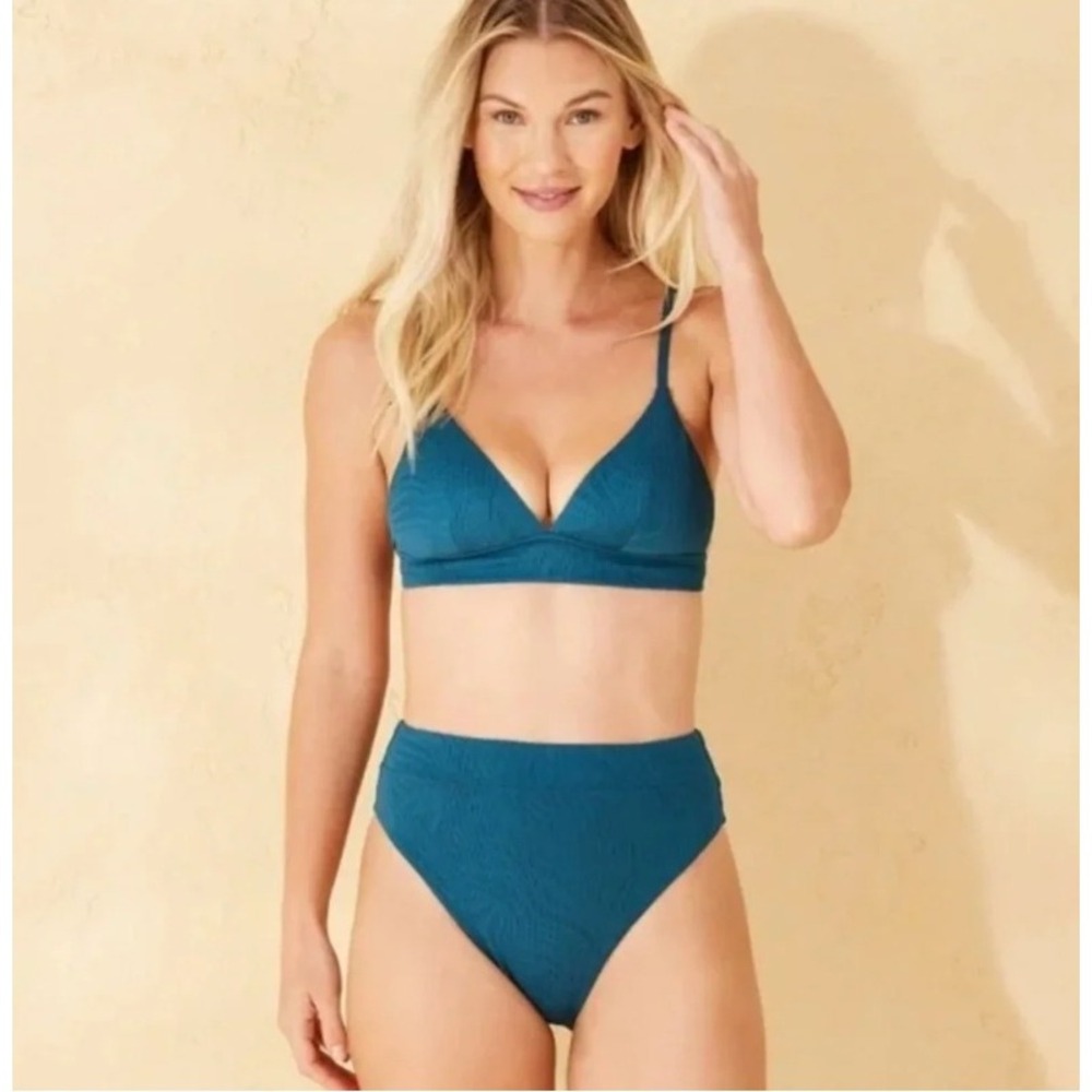 Shade & Shore Blue Textured Triangle Bikini Set XS  NWT/NWOT